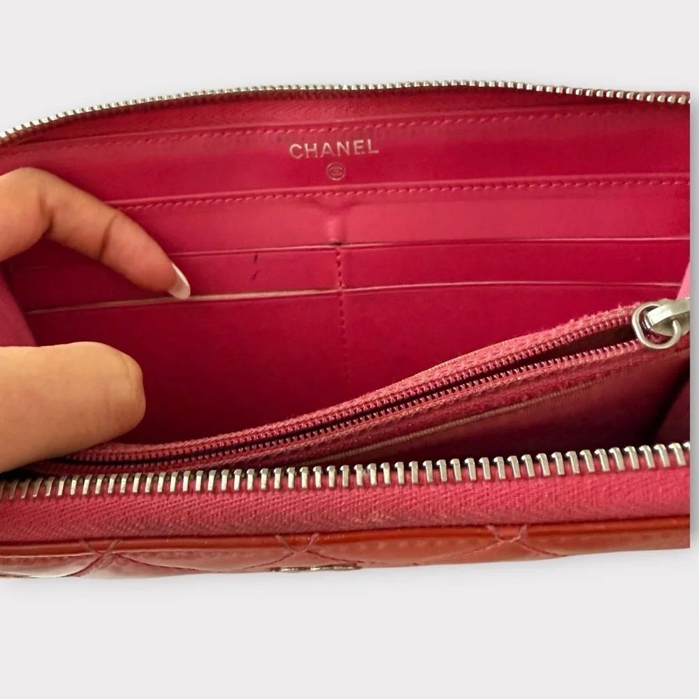 Chanel Matelassé Patent Long Wallet Pink-Orange | Authentic COA + NFT